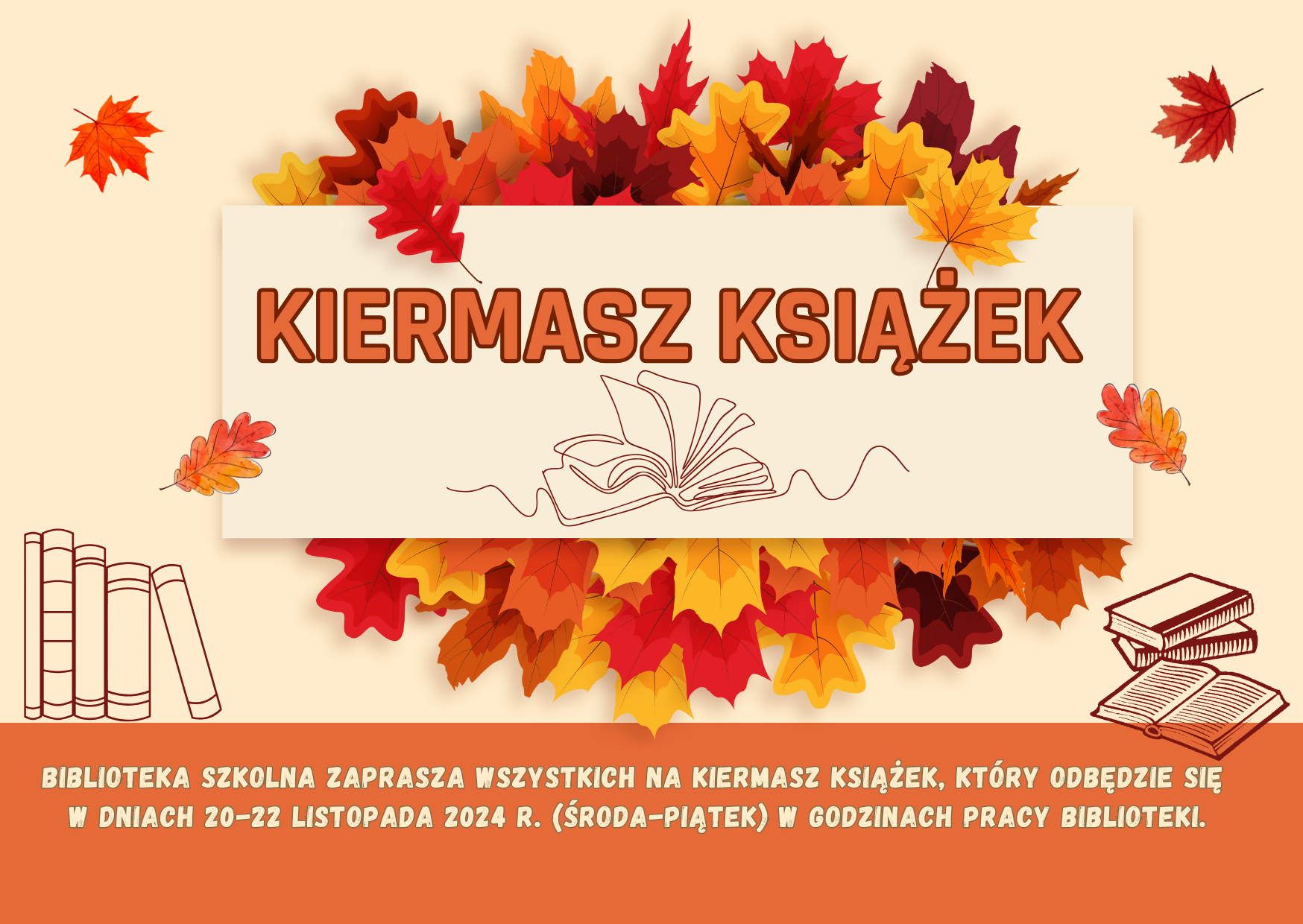 Zaproszenie na kiermasz książek w bibliotece szkolnej