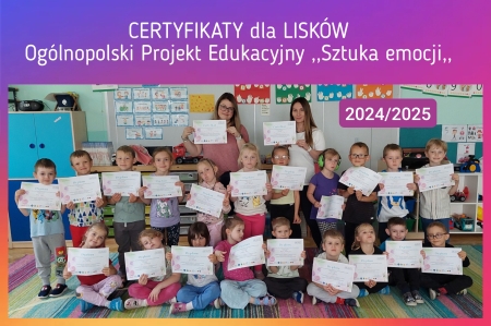 Ukończenie Ogólnopolskiego Projektu SZTUKA EMOCJI w Oddziałach Przedszkolnych 