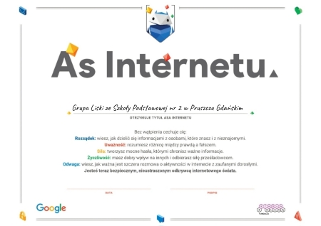 Certyfikaty ukończenia Międzynarodowego Programu ASY Internetu w Liskach 